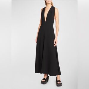 $1200 NWT Proenza Schouler Black Matte Crepe V-Neck Twisted Back Dress Size 6